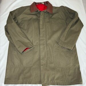Vintage Mens Size XL Tan Chore Coat Barn Utility Jacket Leather Collar Gilrichco